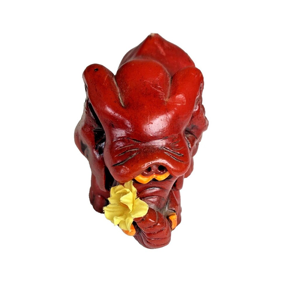 Candle Elephant Red with Y/Flower Molded Wax Figure 1983  Home Decor Not Burned